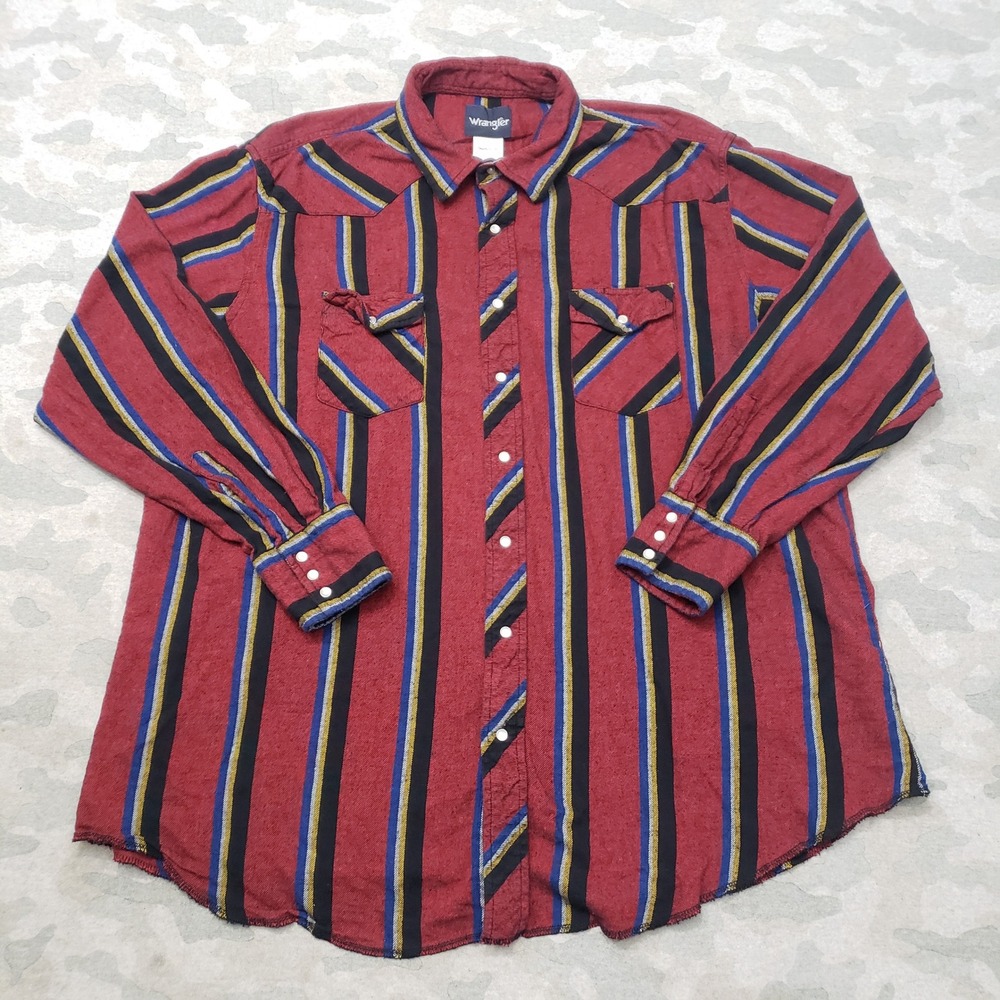 Wrangler Western Shirt Mens 3XT Red Striped Pockets Pearl Snap Long Sleeve
